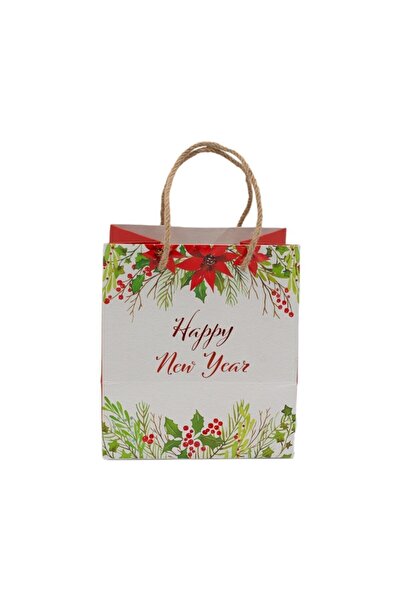 roco paper Çiçek Desenli Yılbaşı Karton Çanta 17x19x13cm Natb3