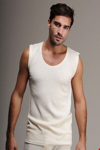 Hasyün قميص داخلي رجالي من الصوف الكريمي المتشابك بحزام عريض