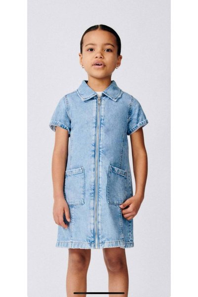 Teeny Weeny Kids New Season Girls' Denim Dress with Zipper Detail