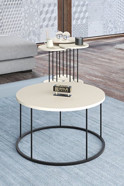 GOLDFALEZ Orta Sehpa Ve Zigon Sehpa Terra Set Krem