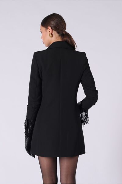 Yake Uzun Gold Düğmeli Siyah Blazer Ceket