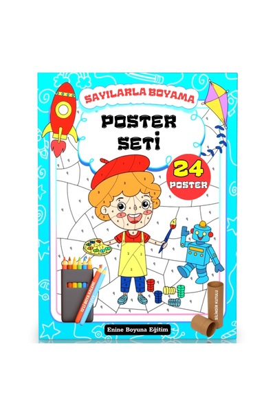 Enine Boyuna Eğitim مجموعة الرسم بالأرقام (24 ملصقًا رائعًا + 12 قلم تلوين)