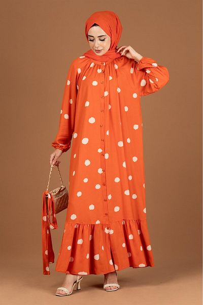 Herita Kleid aus Viskose mit Punktemuster und Gürtel - Orange