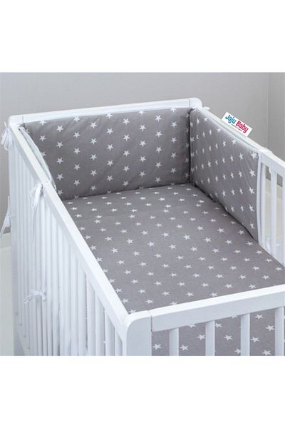 Jaju Baby Gray Background White Star Montessori/crib Edge Protection Special Size (80*130)