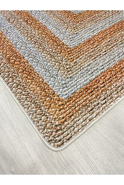 Brillant Hasır Jüt Sisal Bordürlü Dokuma Taban Halı -Kahve - Gri