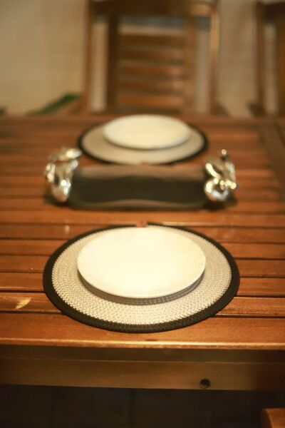 DesDesign Amerikan Servis Supla Sunum Takımı Siyah Şeritli 6 Adet 33 Cm Hasır...