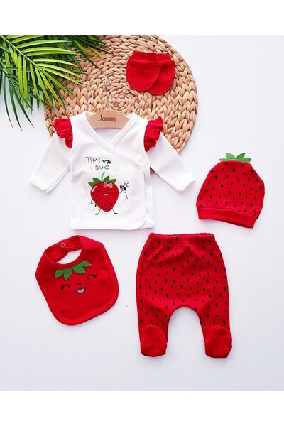 Jammybaby طقم حديثي الولادة مكون من 5 قطع من القطن الممشط بنسبة 100% بتصميم الفراولة