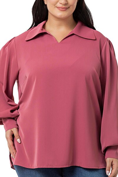 DISENTIS MODEST Μπλούζα Dried Rose Plus Size - Γιακάς πουκαμίσου, μανσέτες και πλαϊνά σκισίματα