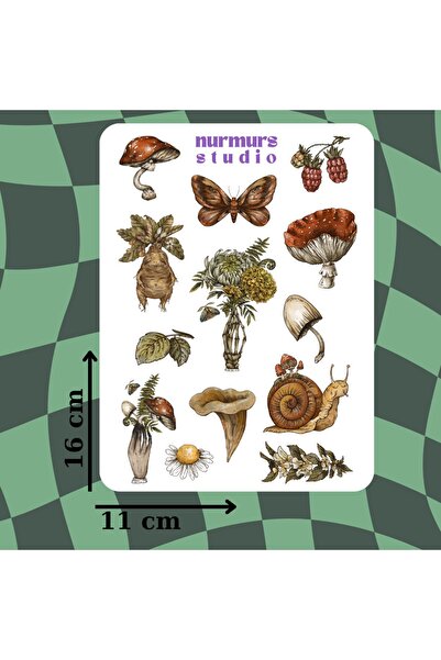 Nurmurs mantarlar ve tabiat Sticker Seti Oyun Laptop Notebook Ajanda Tablet E...