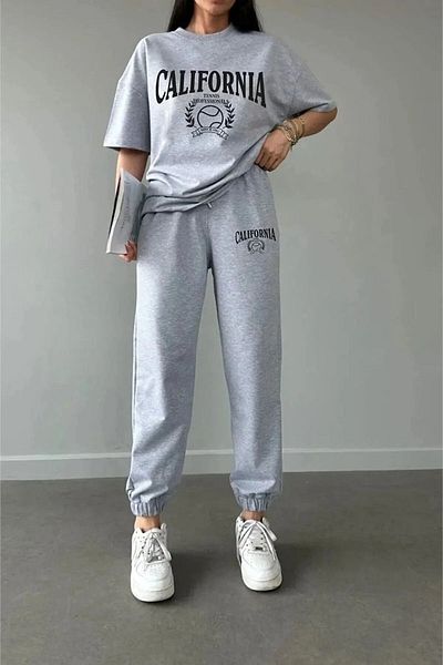 DAXİS Sportwear Company Tennis Oversize Crew Neck Sweatpants and T-shirt - Jogger T-shirt Bottom Top Σετ φόρμας