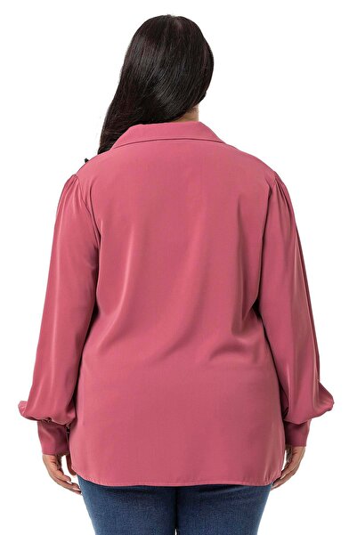 DISENTIS MODEST Μπλούζα Dried Rose Plus Size - Γιακάς πουκαμίσου, μανσέτες και πλαϊνά σκισίματα