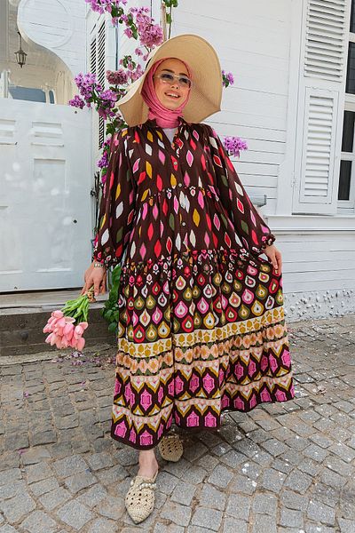 LOCCO Braun gemustertes Kleid