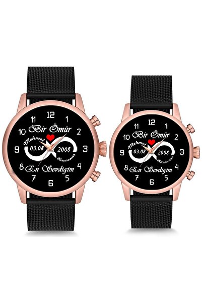 STONY Çift Saatleri Sevgili Saati Sonsuzluk Kalpli İsimli ve Tarihli Çift Kol...