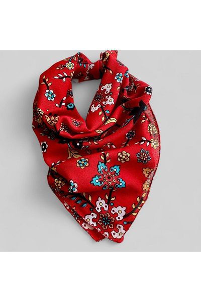 alsaccessories Multi-Purpose Bandana with Flower Pattern in Red Color 100% Cotton
