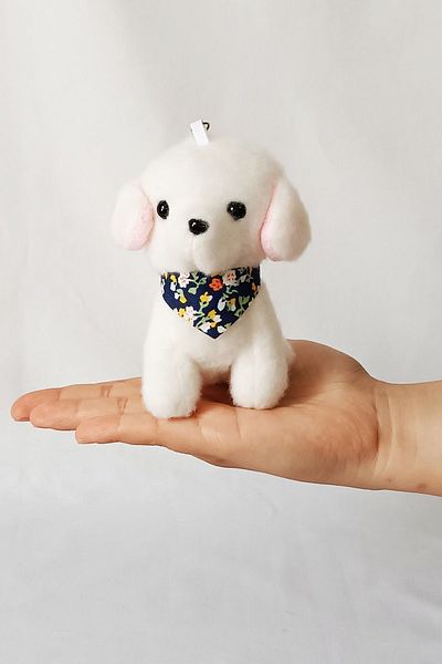dudu kids Plush Dog Keychain - 12 cm - With Scarf - White - Birthday Hdys - Bag Ornament - Toy