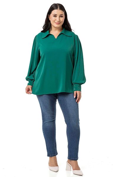 DISENTIS MODEST Emerald Plus Size Blouse - Shirt Collar, Cuffs and Side Slits