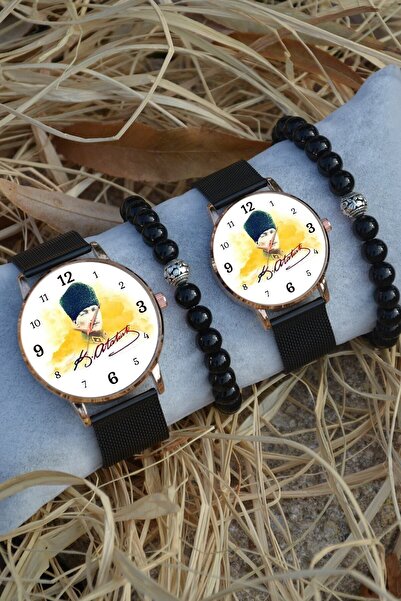 STONY Çift Saatleri Sevgili Saati Atatürk Fotoğraflı ve İmzalı Çift Kol Saatleri