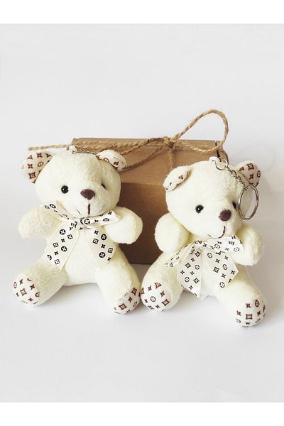 dudu kids 2 pcs - Plush Teddy Bear Keychain - 9 cm - Ribbon - Ecru - Bag Ornament - LoveDay Hdys - Toy