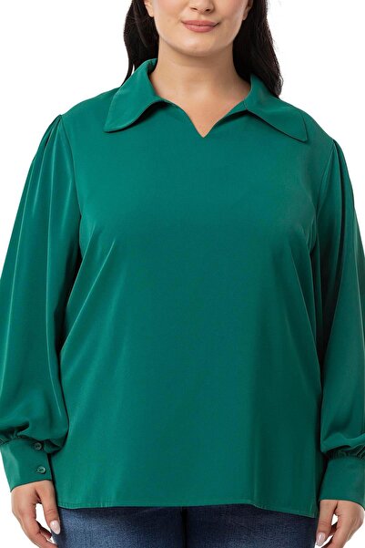 DISENTIS MODEST Μπλούζα Emerald Plus Size - Γιακάς πουκαμίσου, μανσέτες και πλαϊνά σκισίματα