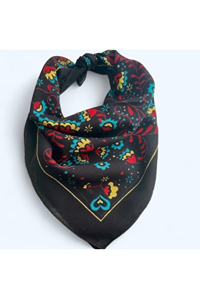 alsaccessories Bandană de damă, culoare neagră, cu model floral colorat, 100%...