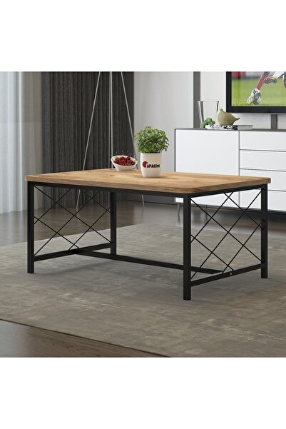 Tapacım Oval Kesim Sehpa , 60x90 Metal Ayaklı Masa , Orta Sepha , Yan Sehpa Atlantik Çam