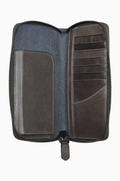 DAMY Anthracite K833 - Casual δερμάτινο πορτοφόλι με φερμουάρ και προστασία RFID