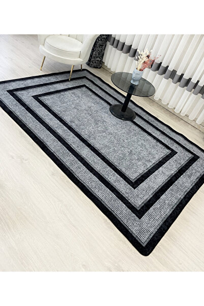 Brillant Hasır Jüt Sisal Bordürlü Görünümlü Dekoratif Halı Gri - Siyah