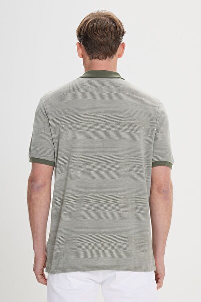 ALTINYILDIZ CLASSICS Men's Green Comfort Fit Polo Neck Jacquard T-Shirt