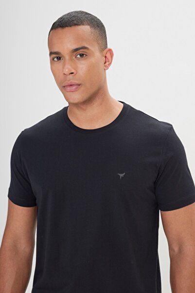 AC&Co / Altınyıldız Classics Men's Black Slim Fit Crew Neck 100% Organic Cotton T-Shirt