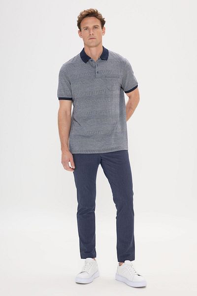 ALTINYILDIZ CLASSICS Marineblaues, bequem geschnittenes Jacquard-T-Shirt mit Polokragen für Herren in entspannter Passform