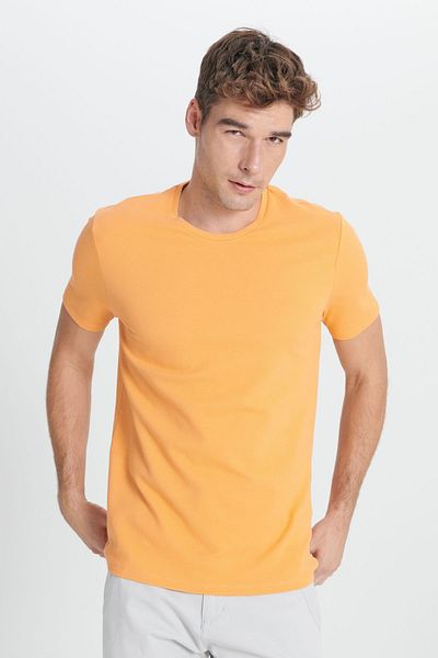 AC&Co / Altınyıldız Classics Pánské tričko Melon Ice Slim Fit Slim Fit Modal Crew Neck Soft Key Flexibilní základní tričko
