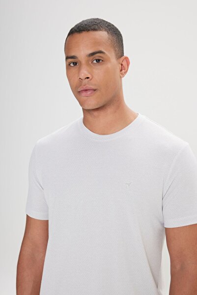 AC&Co / Altınyıldız Classics Ανδρικό γκρι-λευκό μπλουζάκι Easy-Iron Slim Fit Slim Fit Crew Neck Jacquard T-shirt