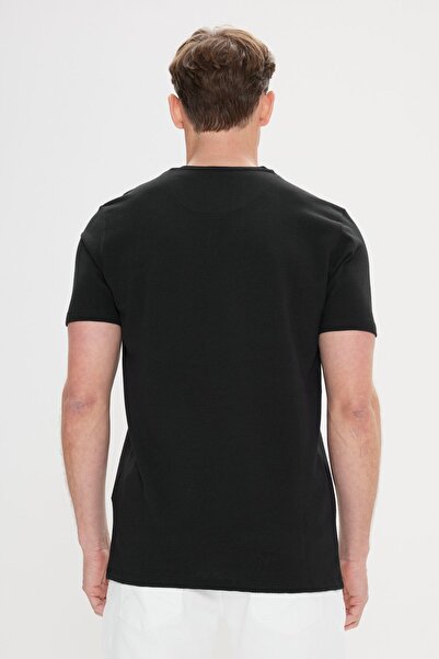 AC&Co / Altınyıldız Classics Ανδρικό T-Shirt Μαύρο Strechy Slim Fit - Crew Neck, Μαλακό κουμπί
