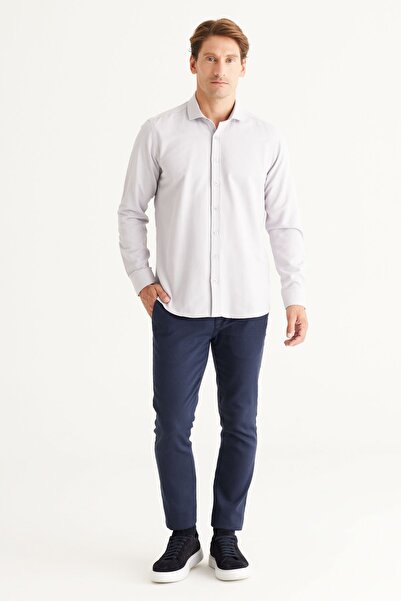AC&Co / Altınyıldız Classics Men's Gray Slim Fit Narrow Cut Italian Collar Dobby Shirt