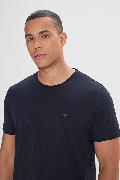 AC&Co / Altınyıldız Classics Men's Navy Blue Slim Fit Crew Neck 100% Organic Cotton T-Shirt