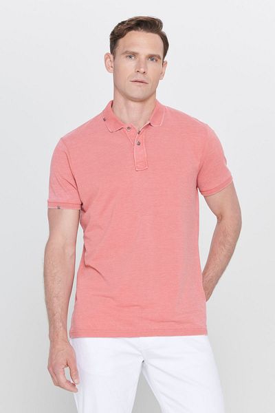 ALTINYILDIZ CLASSICS Men's Tile Slim Fit Slim Fit Cotton Embroidery Detailed Polo Collar T-Shirt