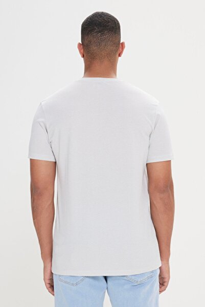 AC&Co / Altınyıldız Classics Ανδρικό γκρι-λευκό μπλουζάκι Easy-Iron Slim Fit Slim Fit Crew Neck Jacquard T-shirt