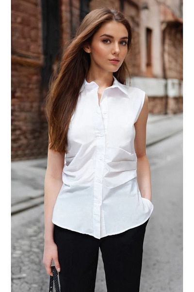 Trendyol Collection Ecru Pleated Fitted/Waist-Sitting Woven Shirt TWOSS24GO00085
