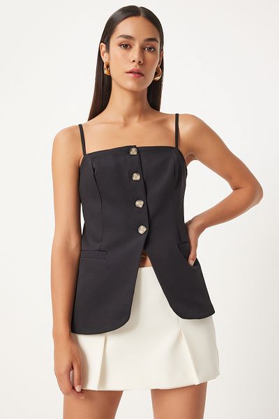 Happiness İstanbul Black Strappy Women's Woven Vest - LV00003