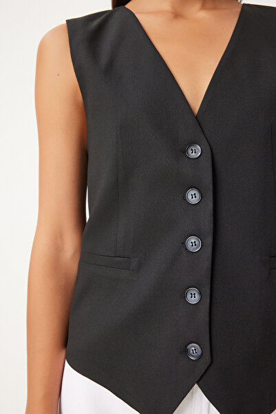 Happiness İstanbul Viscose Women's Vest - Black V-Neck, TO00145