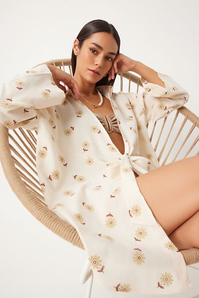 Happiness İstanbul Kimono din in GP00001 - Femei, galben crem legat