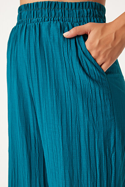 Happiness İstanbul Petrolgrünes Damen Strickset mit Gürtel - Weste und Palazzo BY00055