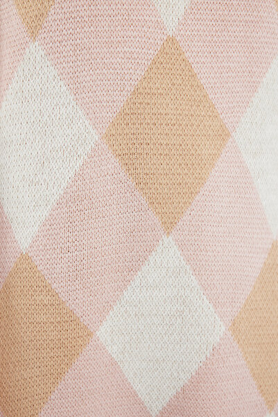 Trendyol Modest Beige Color-Blocking Argyle Dress Tctaw25Eb00029