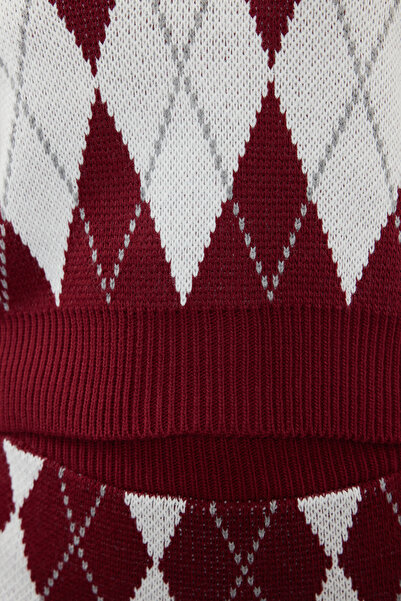 Trendyol Collection Bordó Jacquard Crop kötöttáru szett - TWOAW23AU00085