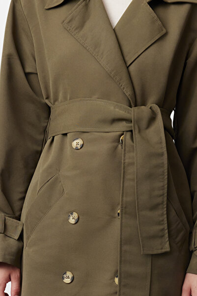Trendyol Collection Khaki öves széldzseki részletes vízlepergető hosszú felvonókabát TWOSS21TR0005