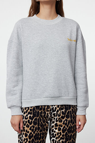 Trendyol Collection Šedá vyšívaná mikina