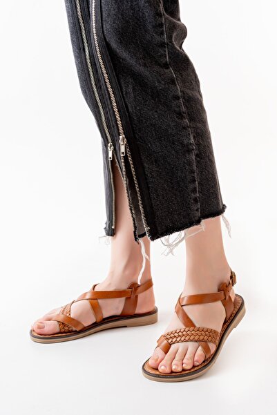 Aymood 205-09 Taba Ortopedik Hakiki Deri Kadın Sandalet