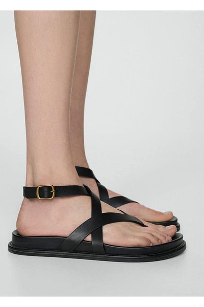 MANGO Woman Leather Sandals - Banded Model