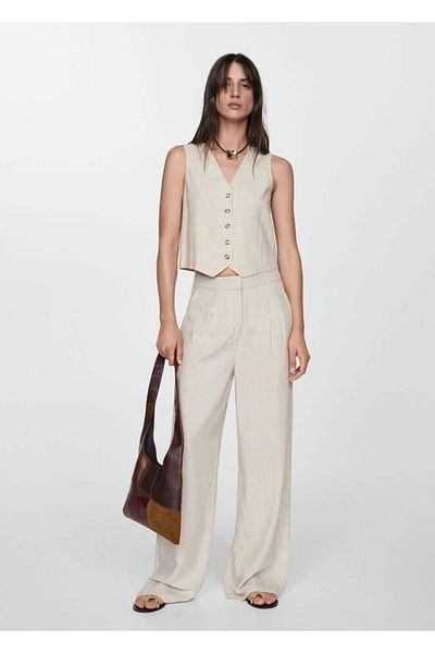 MANGO Woman Linen Striped Vest