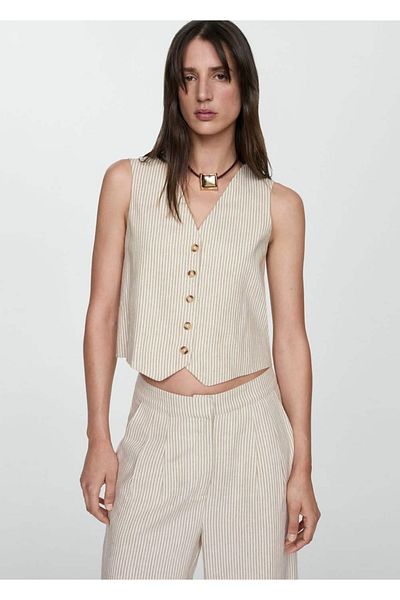 MANGO Woman Linen Striped Vest